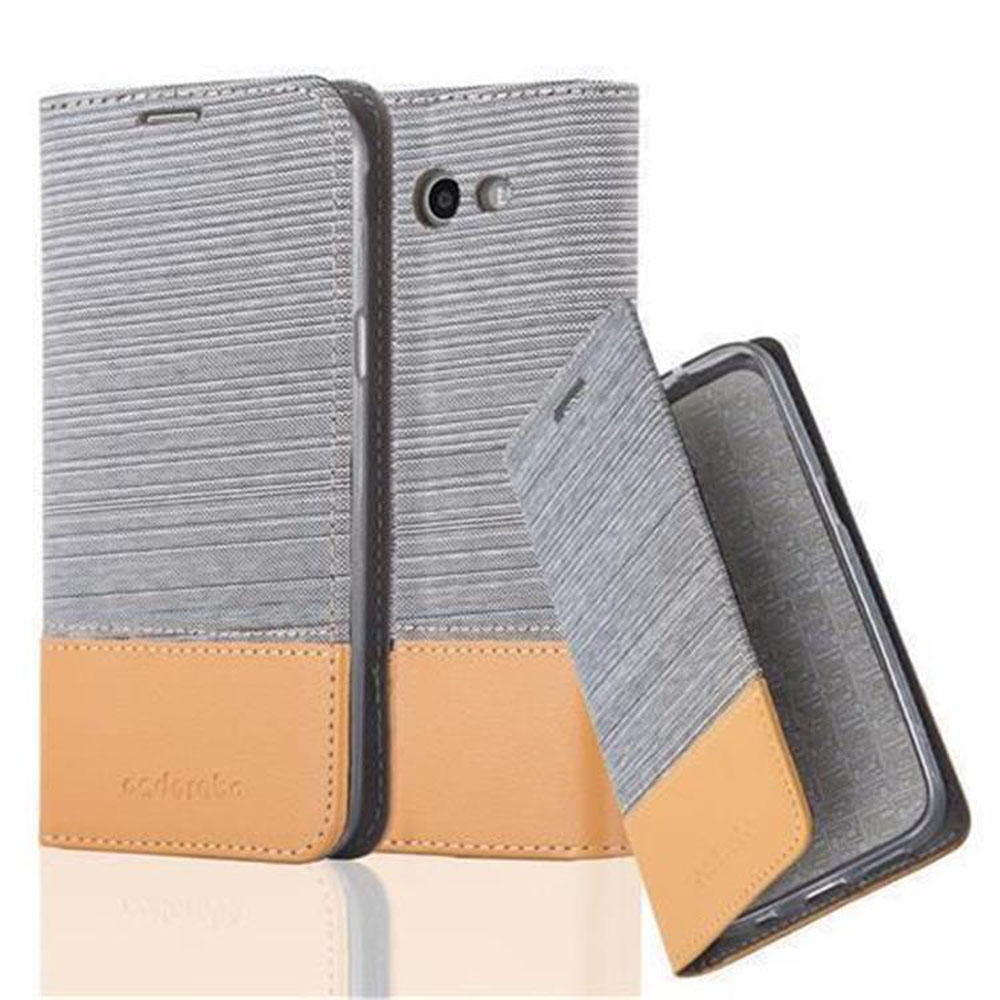 Due custodie. Tessuto grigio con base beige. Una aperta, telefono non visibile.
