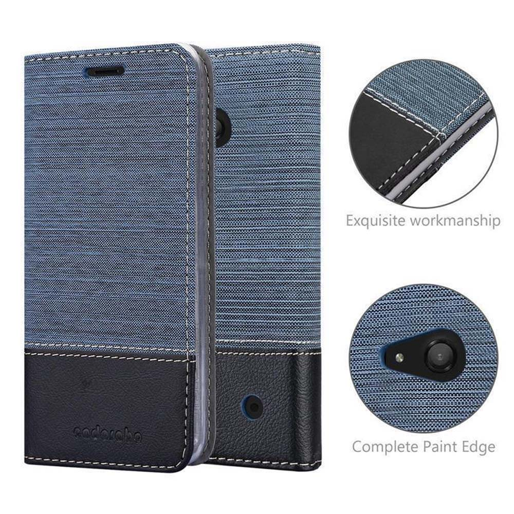Funda de teléfono azul y negra, dos partes, con textura y costuras, detalles muestran cámara y borde.