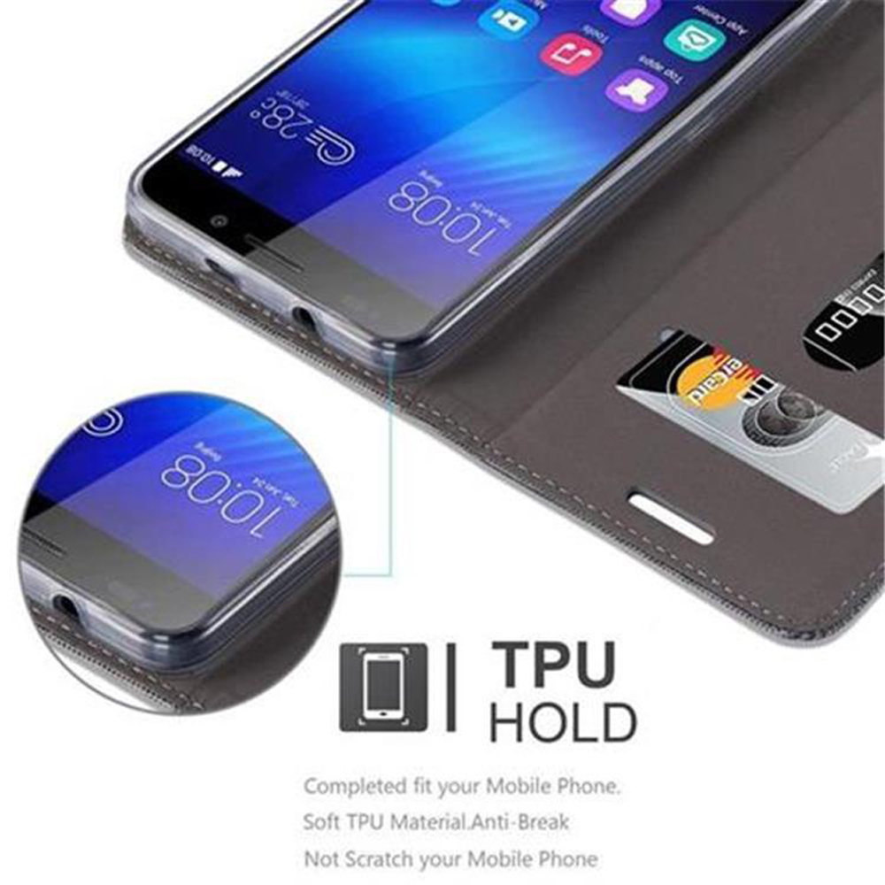 Ein Telefon in einer Hülle auf einem Tisch mit Kartenhalter. Die Zeit ist 10:08.