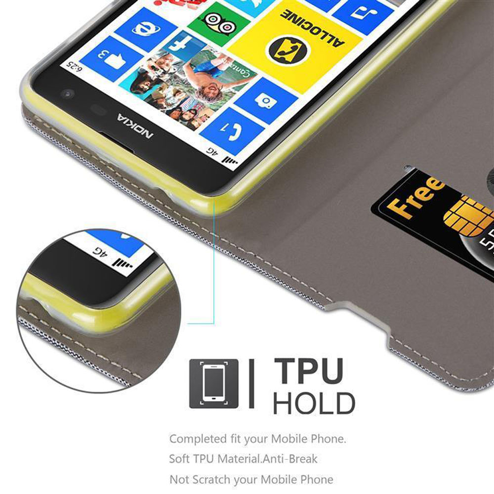 Un telefono Nokia giallo in una custodia grigia con una carta di credito. Il testo recita 'TPU HOLD'.