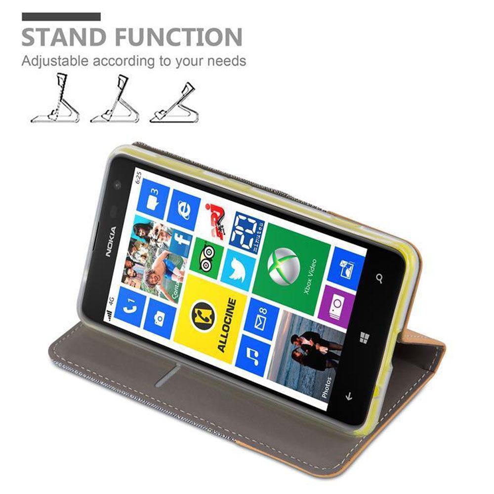 Telefono in custodia con icone di funzione stand, che mostra l'interfaccia.