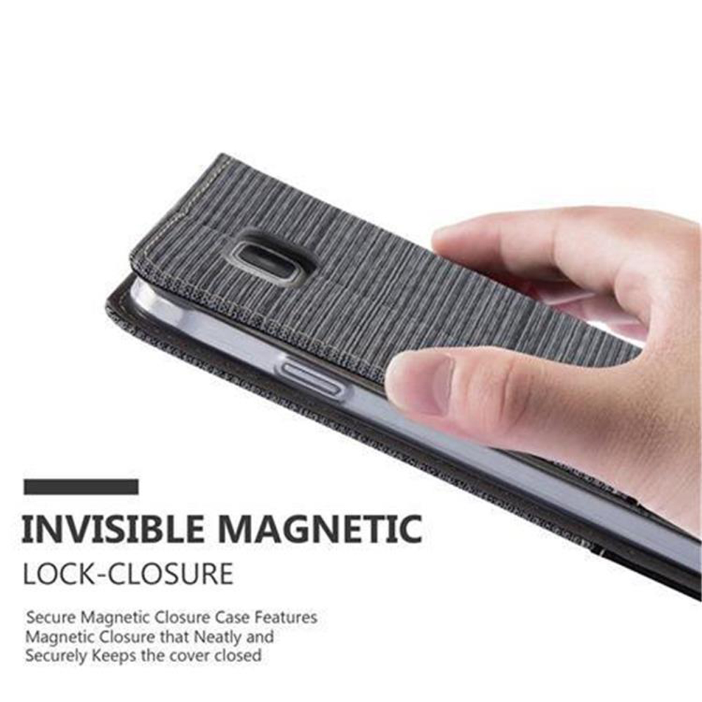 Handyhülle mit Magnetverschluss. Der Deckel ist geöffnet und gibt das Telefon frei.