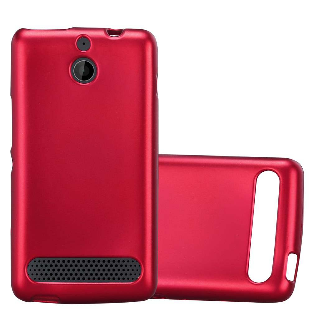 Dos fundas rojas para teléfono, una con orificio para la cámara, ambas con superficie lisa.