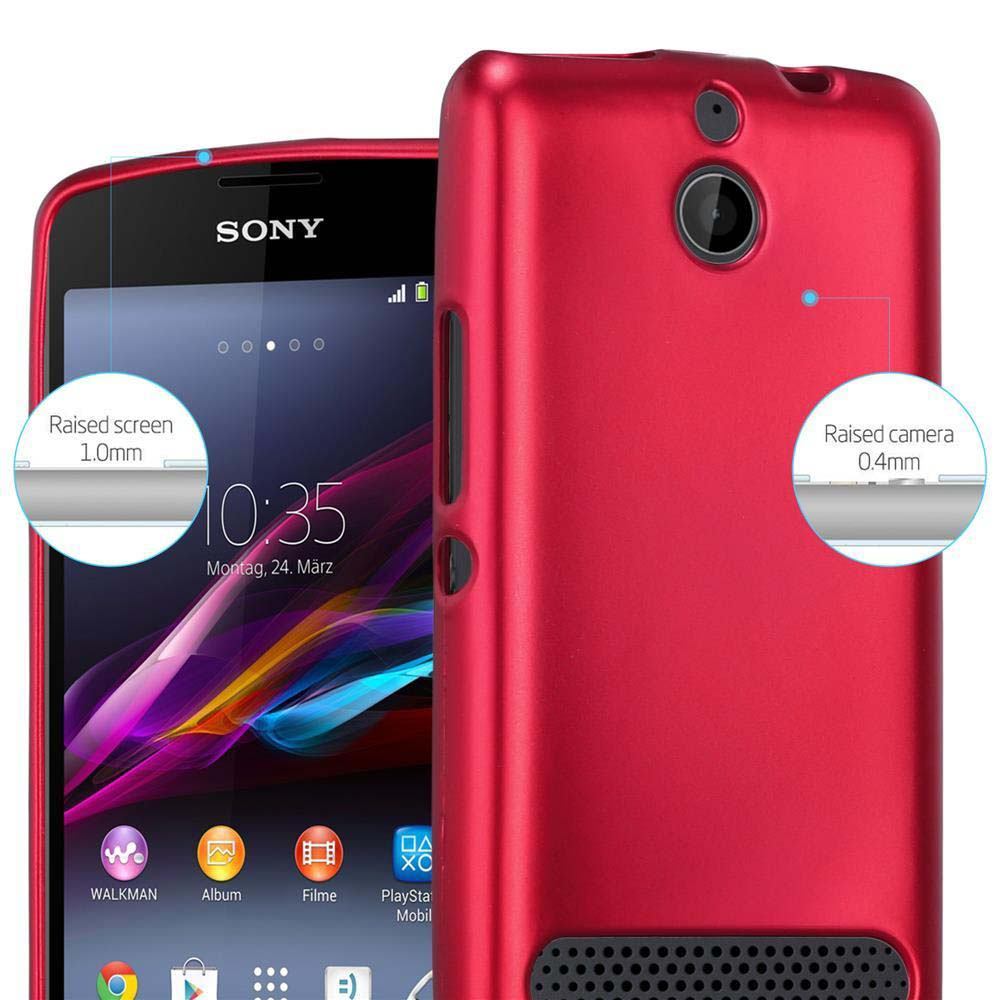 Funda de teléfono roja, mostrando pantalla y áreas elevadas.