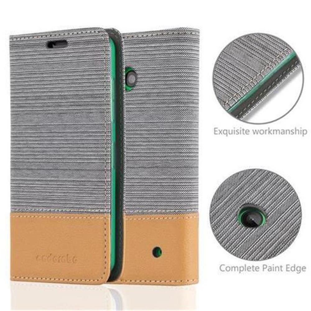 Funda de teléfono gris y beige con patrón texturizado. Detalles muestran mano de obra exquisita y borde pintado completo.