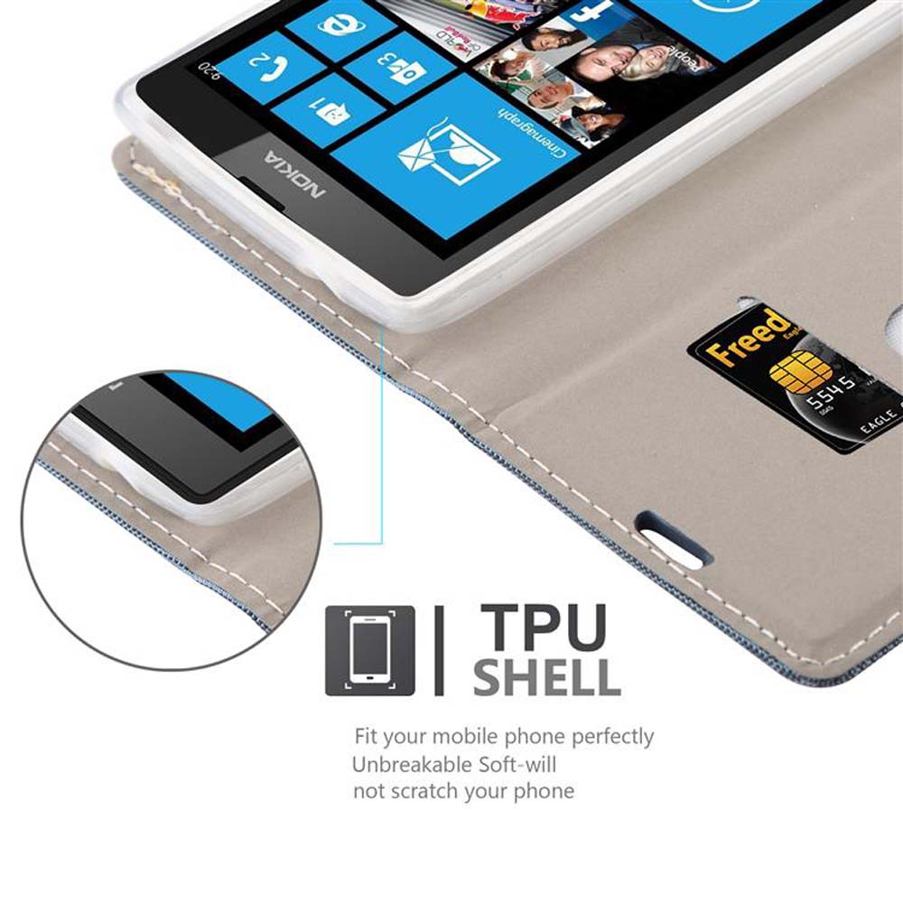 Telefono Nokia con custodia aperta, carta di credito e dettagli del telefono. Testo: Guscio in TPU.