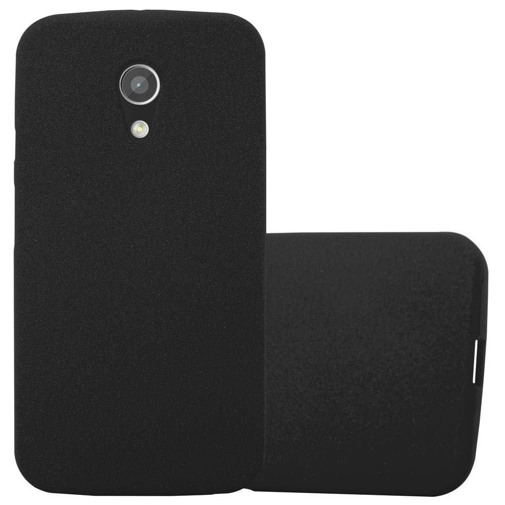 Funda de teléfono negra. Dos fundas, una de pie, otra tumbada. Cámara única en la parte superior. Fondo negro.