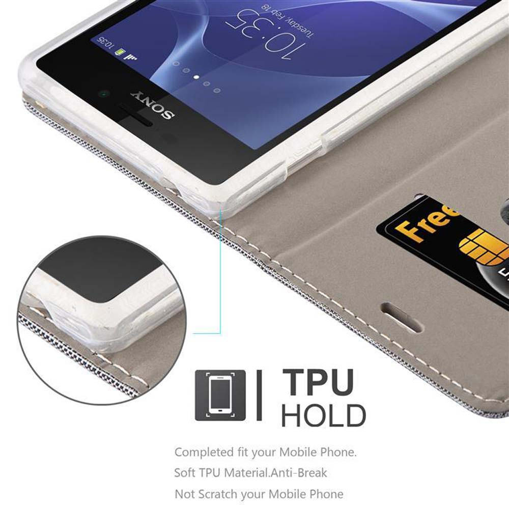 Eine Handyhülle mit einem Telefon darin. Die Hülle ist offen und zeigt eine Karte und den Telefonbildschirm.