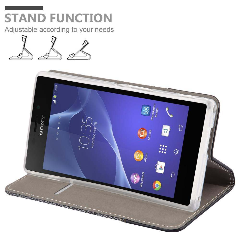 Un teléfono en una funda con soporte. La funda está abierta, mostrando el teléfono. El teléfono muestra la hora e iconos de apps.