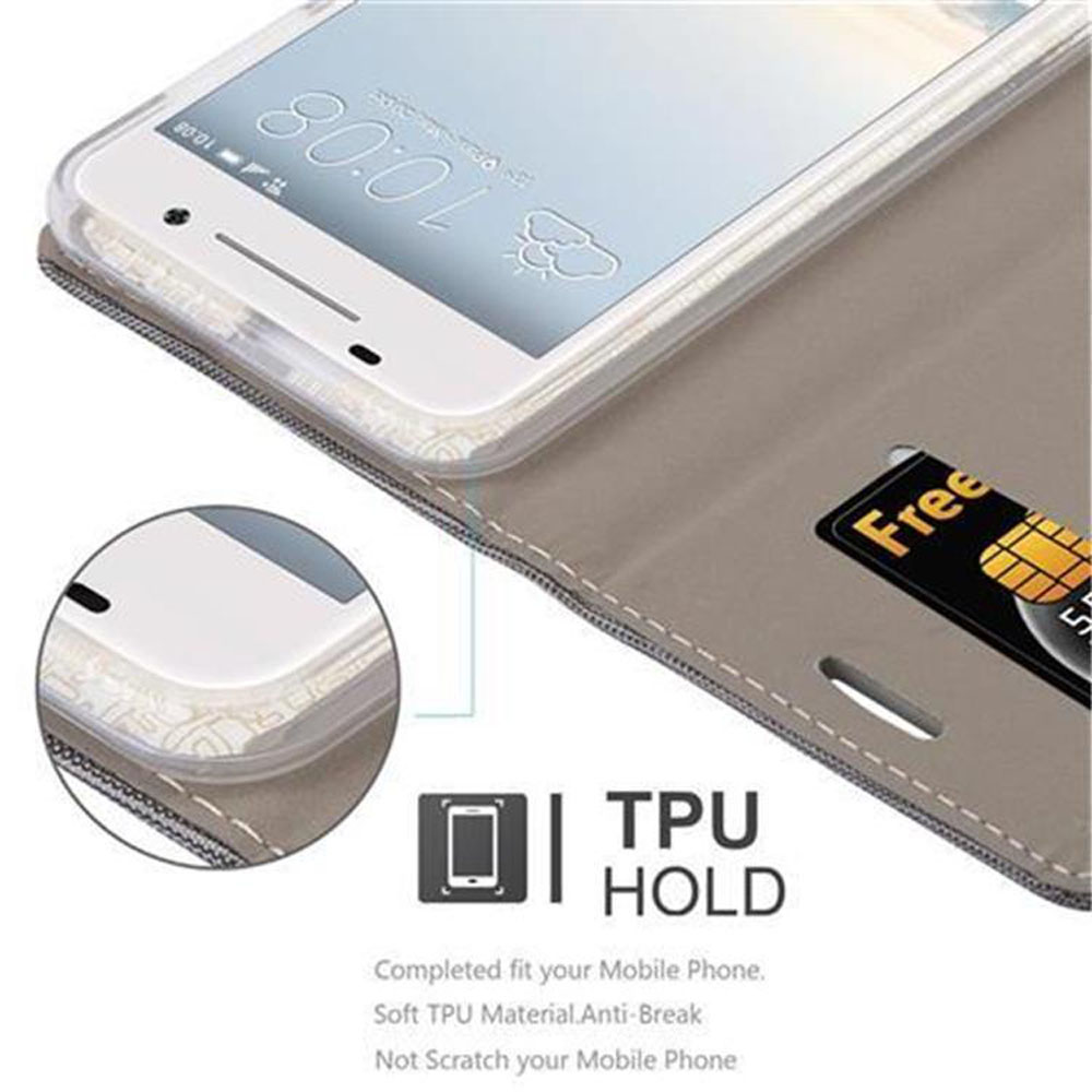 Ein weißes Telefon in einer Hülle mit einer Kreditkarte und einem TPU HOLD-Zeichen.
