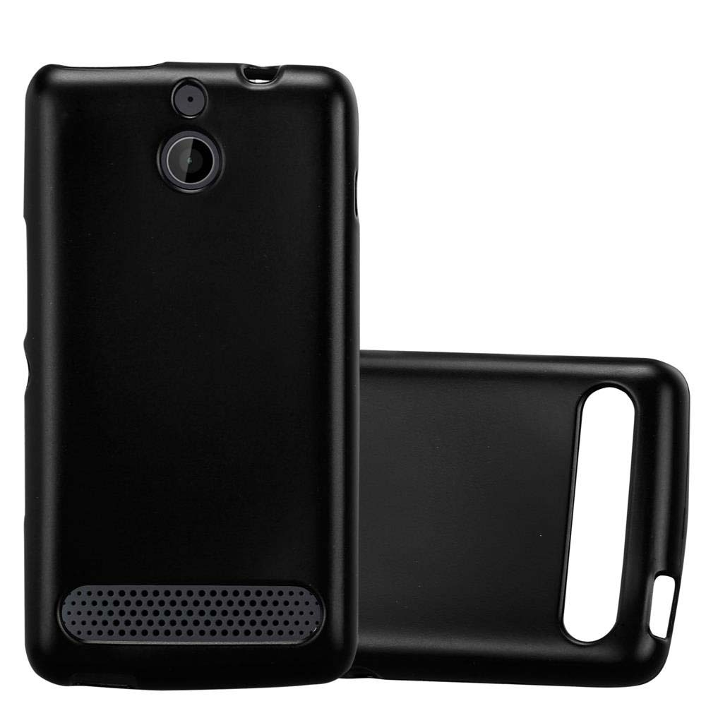 Due custodie nere per telefono. Una aperta, l'altra chiusa. Entrambe con fori per fotocamera e altoparlante.