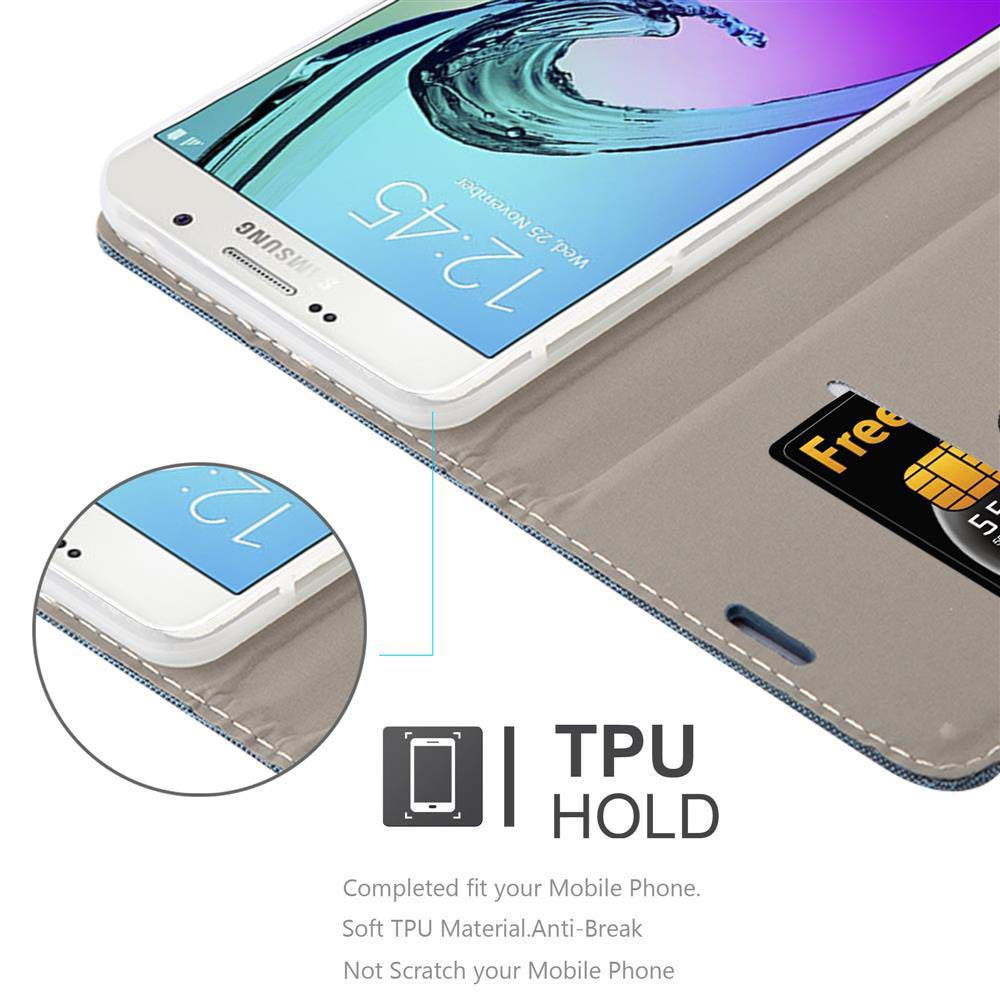 Telefon in geöffneter Hülle mit Karte. Text: TPU Hold. Das Telefon ist ein Samsung.