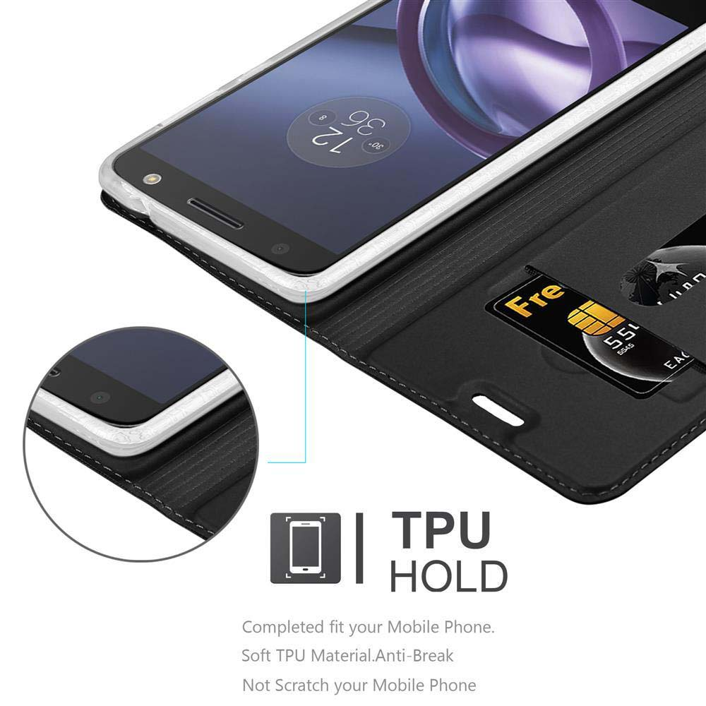 Telefono in una custodia con slot per carte. Testo: TPU HOLD. La custodia è chiusa.