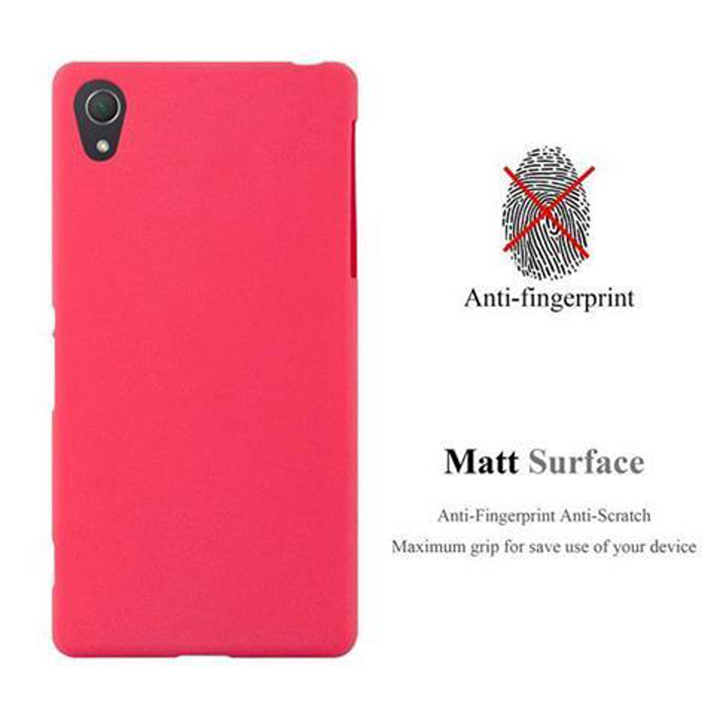 Funda de teléfono roja sobre fondo blanco. Antihuellas y superficie mate.
