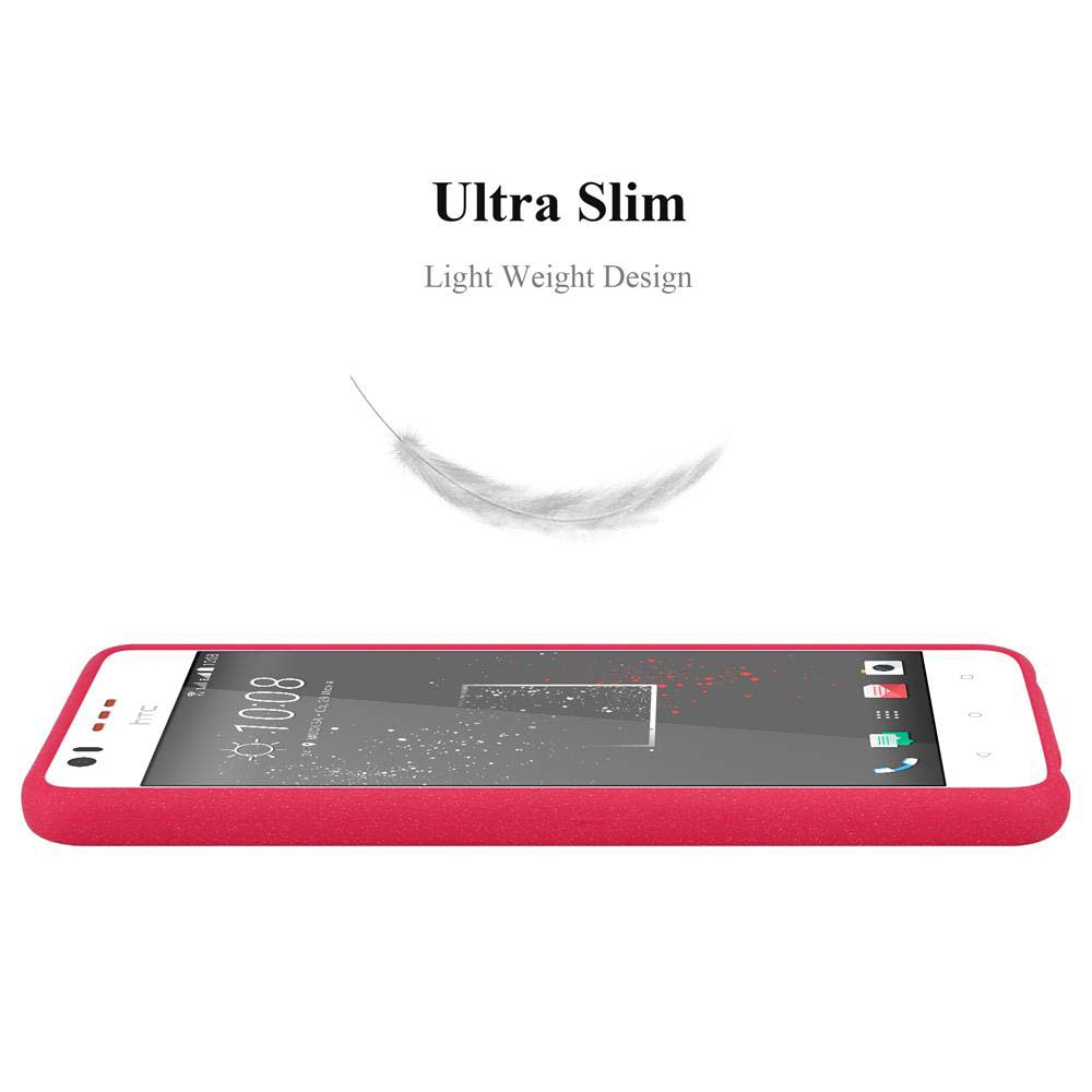 Custodia rosa per telefono su superficie bianca. Sopra, Ultra Slim e Light Weight Design.