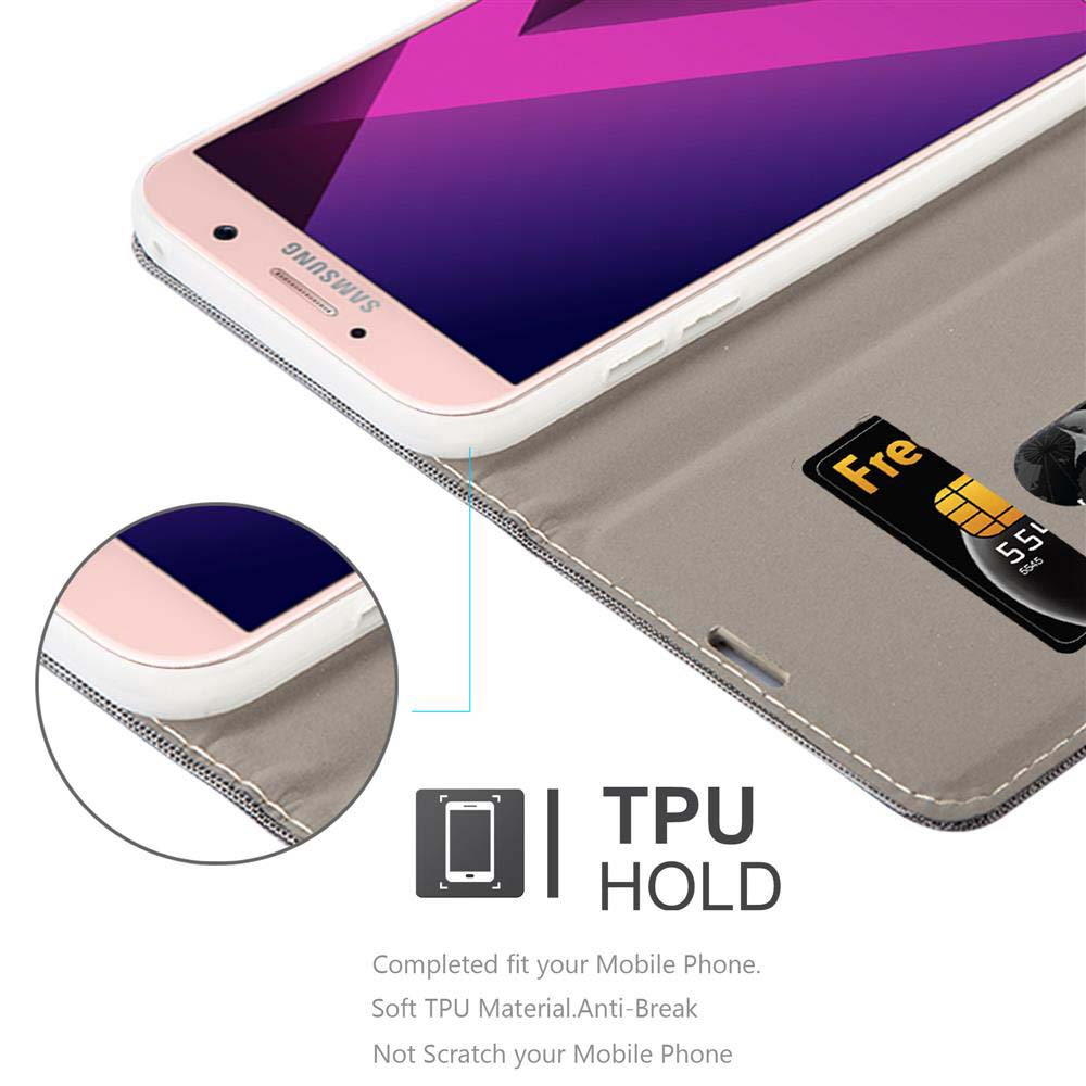 Telefono rosa in custodia grigia con carta, testo: TPU HOLD. Il telefono mostra uno schermo viola.