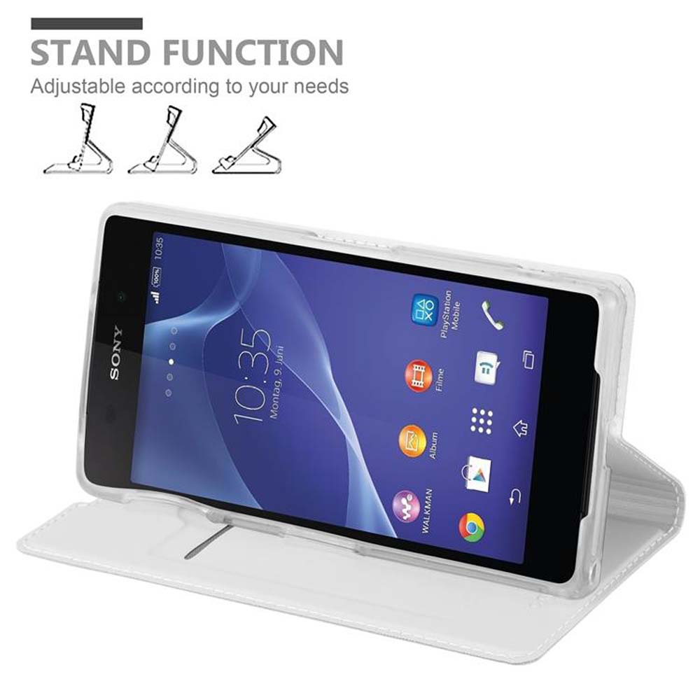 Un teléfono en una funda con función de soporte. La pantalla del teléfono muestra la hora y la fecha.