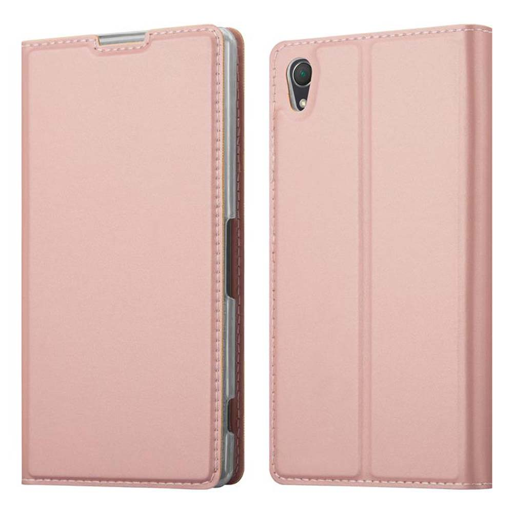 Dos fundas para teléfono color rosa, una abierta. Ambas sobre fondo blanco.