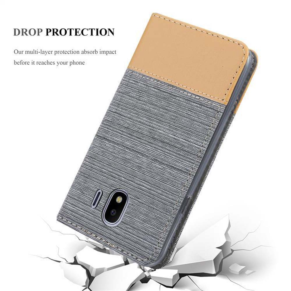 Custodia per telefono con funzione di protezione dalle cadute. La custodia è grigia e beige.