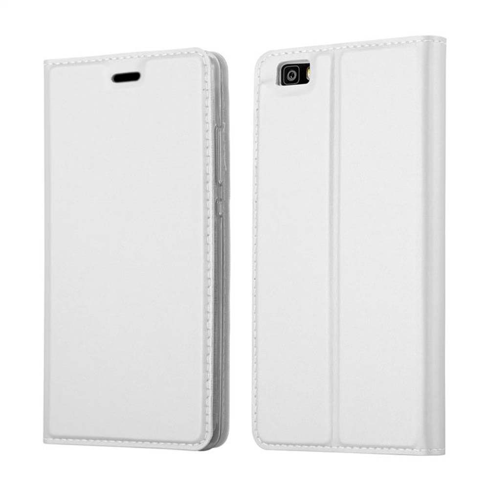 Dos fundas blancas para teléfono, una abierta, otra cerrada, ambas juntas.