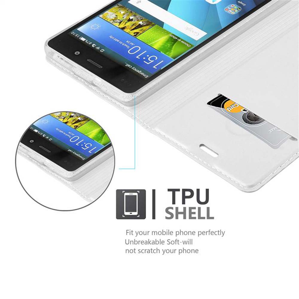 Un teléfono en una funda blanca con una carcasa de TPU. Un círculo destaca la carcasa de TPU.
