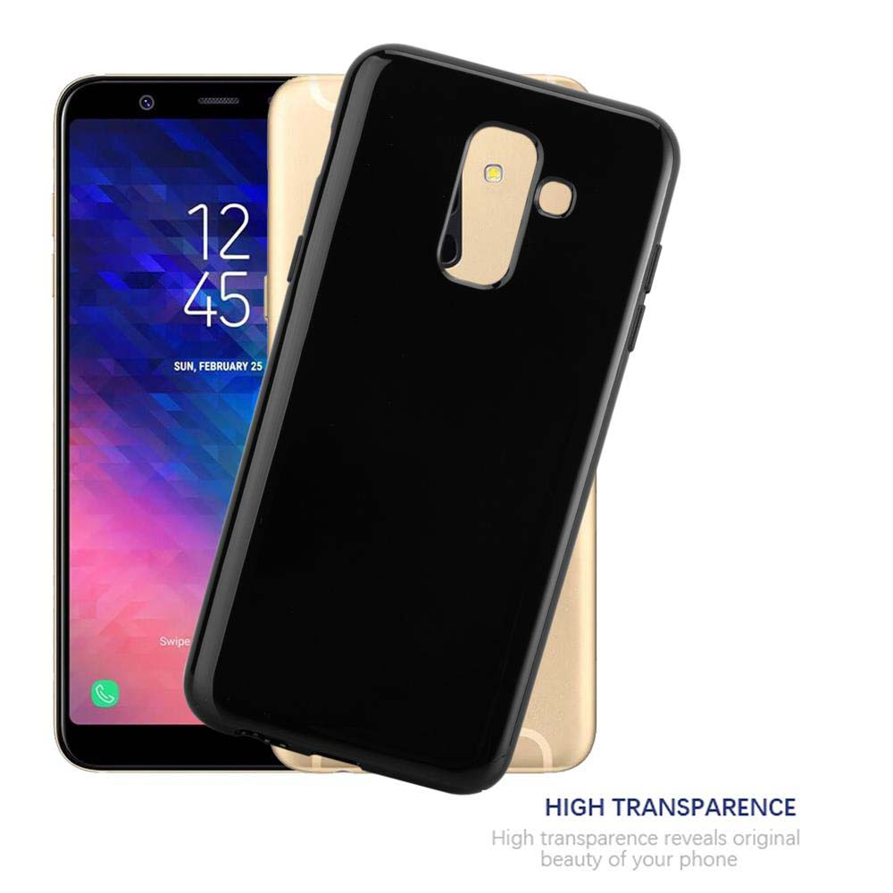 Schwarze Handyhülle auf einem Telefon, mit sichtbarem Bildschirm und einem goldenen Telefon dahinter.