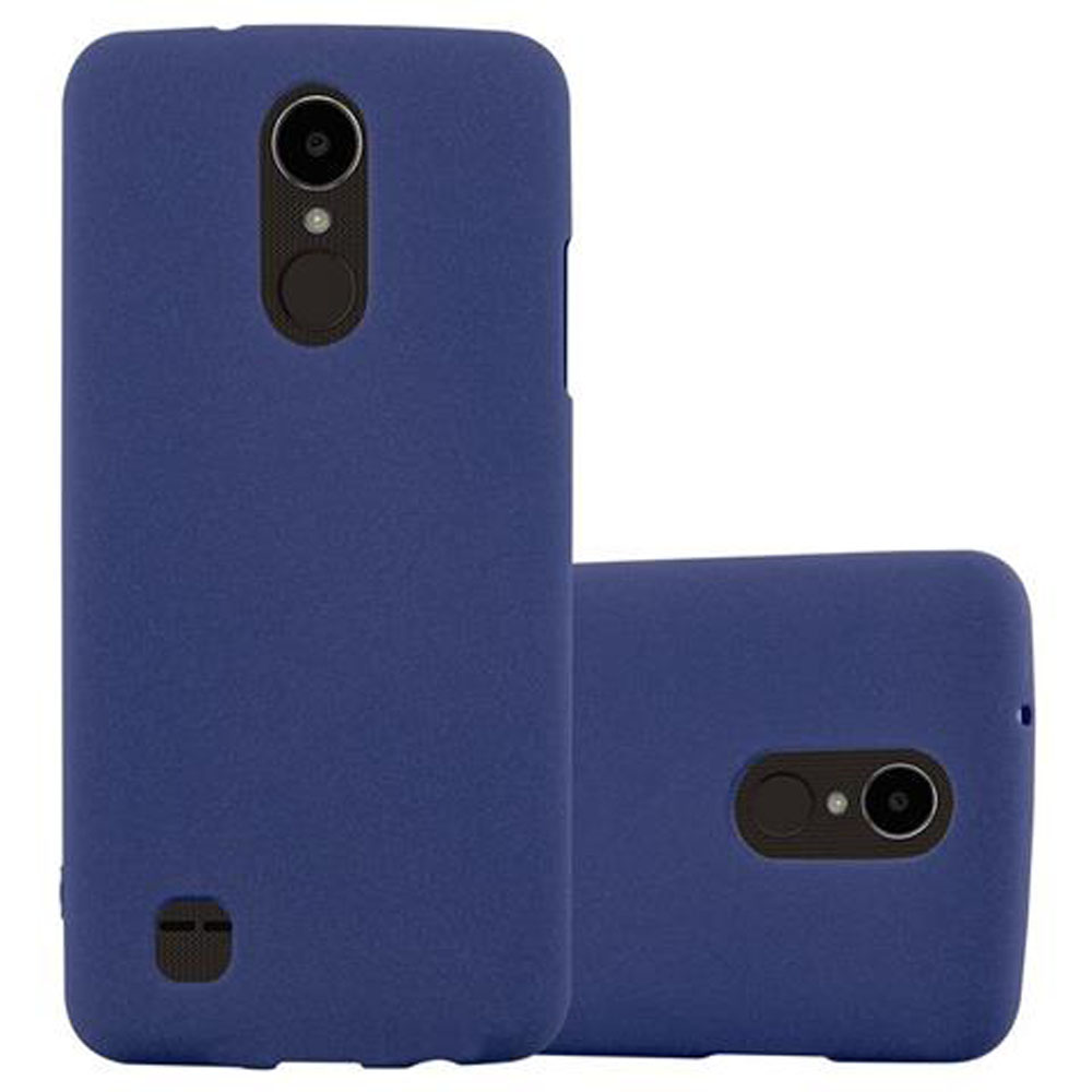 Una funda azul oscuro para teléfono con una sola cámara.