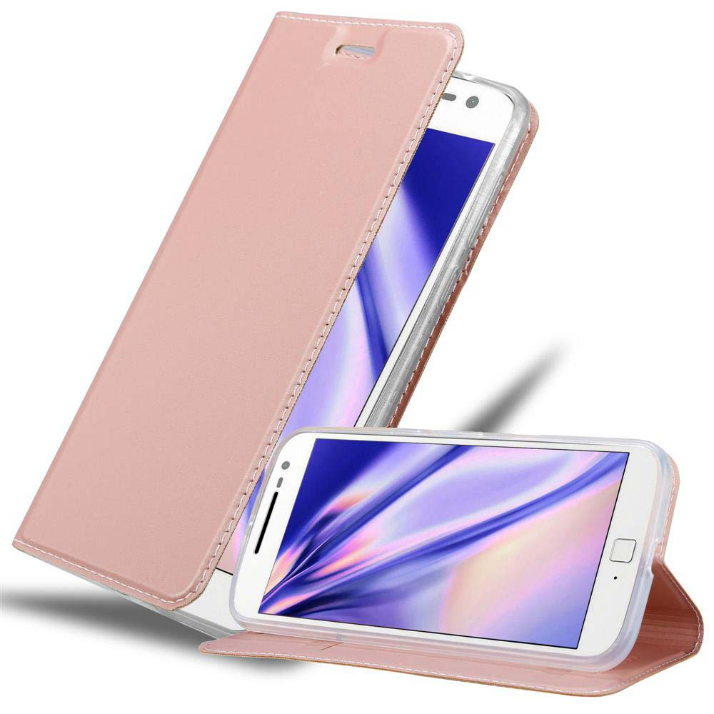 Dos fundas rosas para teléfono. Una está abierta con un teléfono dentro, la otra está cerrada.