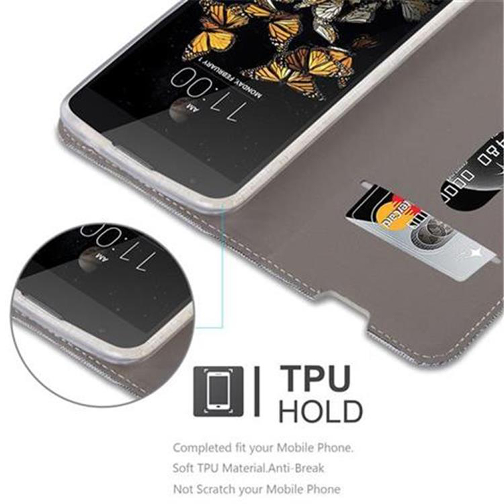 Schermo del telefono con le 7:00 e farfalle. Testo: TPU Hold, Adattamento perfetto per il tuo cellulare.