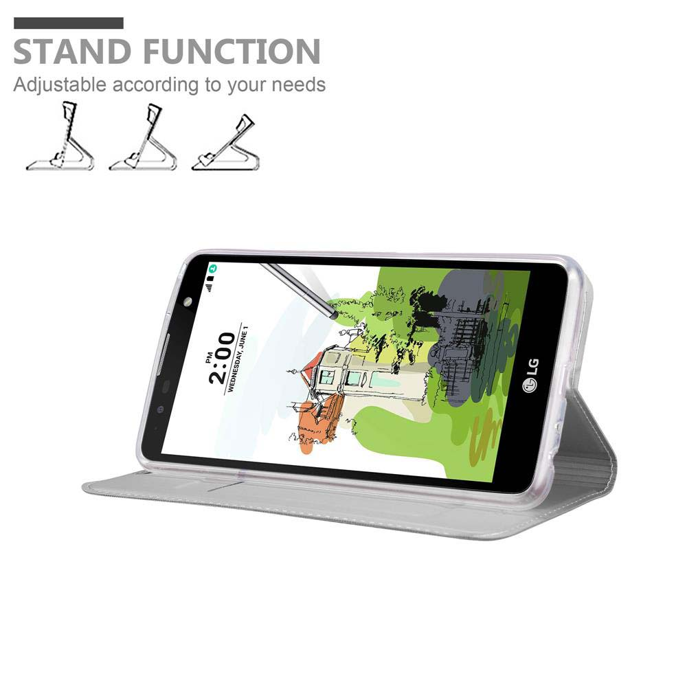 Telefono in una custodia con funzione stand. Il telefono mostra un disegno.