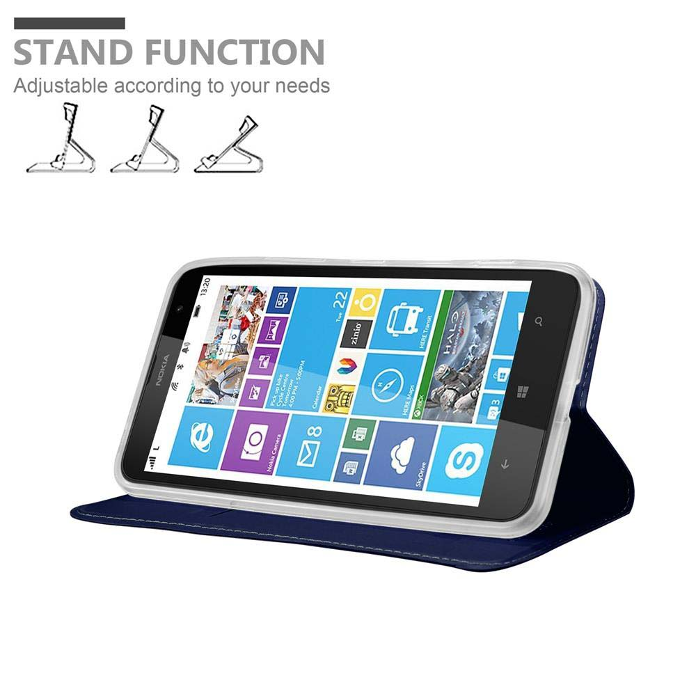 Smartphone in custodia blu, in modalità stand. Icone visualizzate. Testo: funzione stand. Nokia.