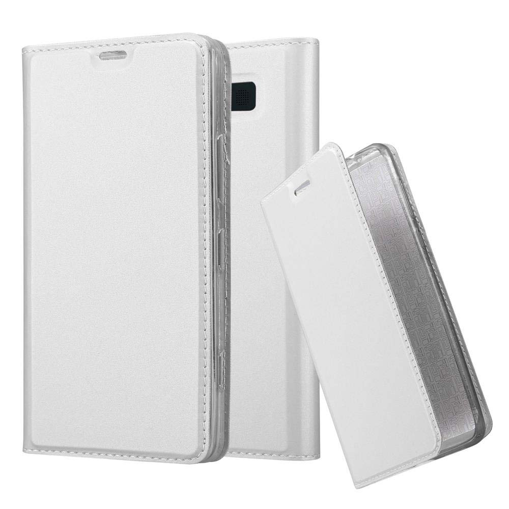 Dos fundas folio blancas. Una está abierta, mostrando la pantalla del teléfono.