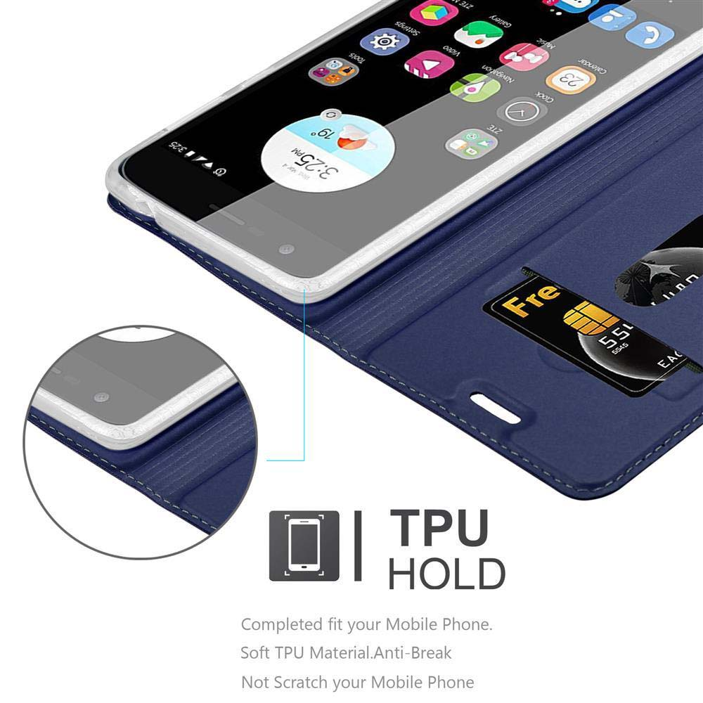 Una funda de teléfono azul con un teléfono. El texto dice 'TPU HOLD'. Una tarjeta SIM es visible.