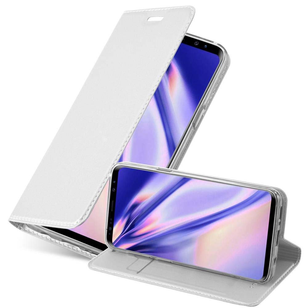 Una custodia bianca per telefono con un telefono all'interno, con la cover aperta.