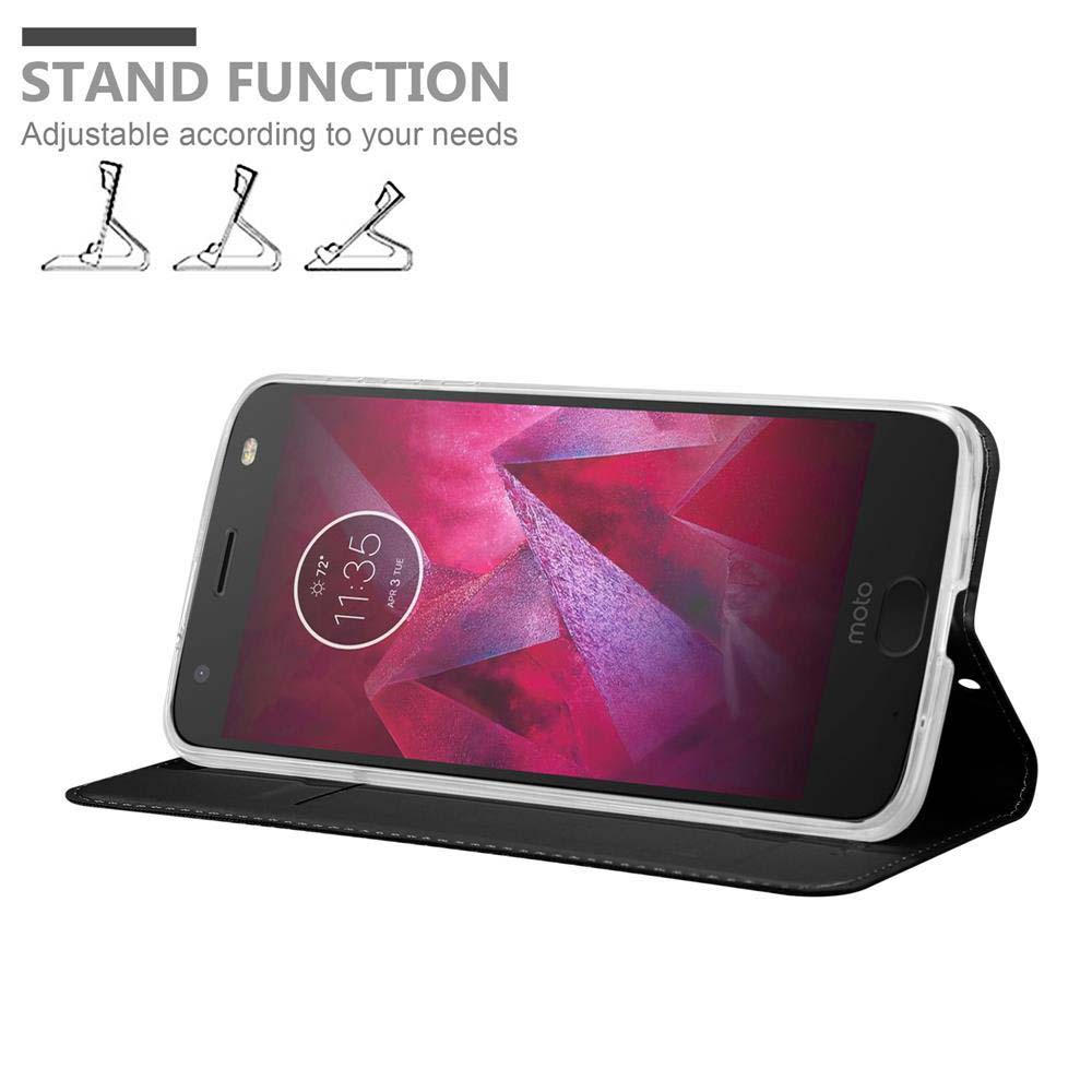 Un telefono in una custodia che può essere utilizzata come supporto. Lo schermo mostra uno sfondo rosso.