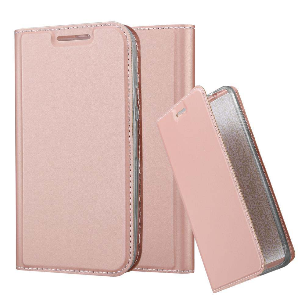 Custodie per telefono rosa. Tre custodie esposte, due aperte e una chiusa.