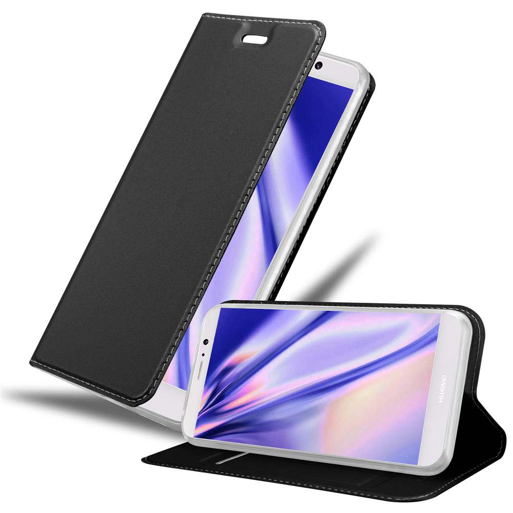Funda de teléfono negra con el teléfono dentro, y otra abierta, mostrando la pantalla del teléfono.