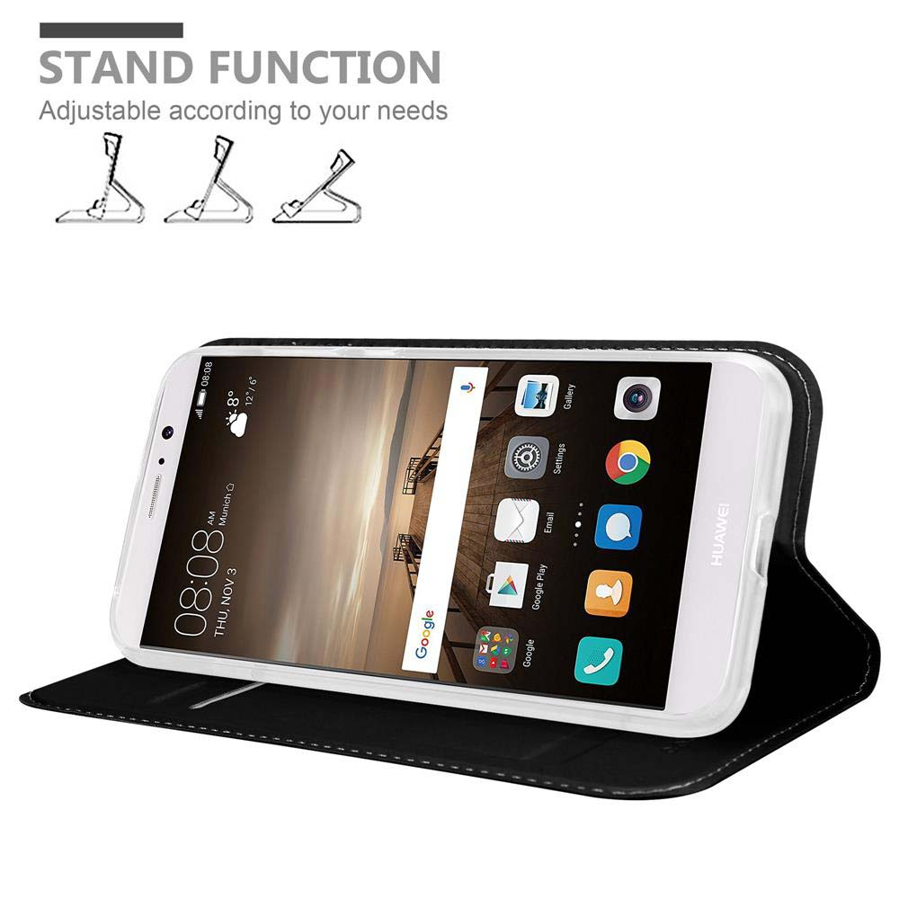 Un teléfono en una funda que muestra la hora y algunos iconos de aplicaciones. Hay tres iconos de función de soporte encima.