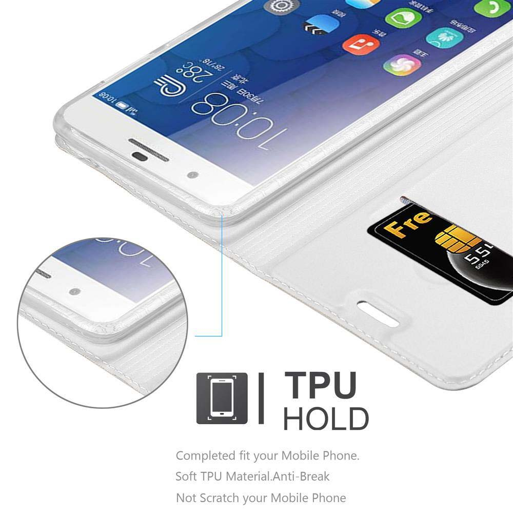 Custodia bianca per telefono aperta, che mostra telefono e SIM, con etichetta TPU.