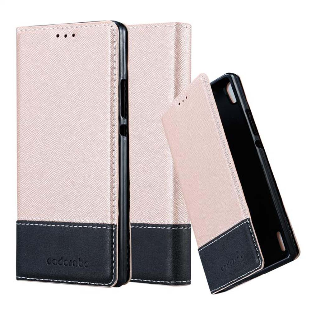 Funda rosa y negra con borde negro y parte superior rosa.