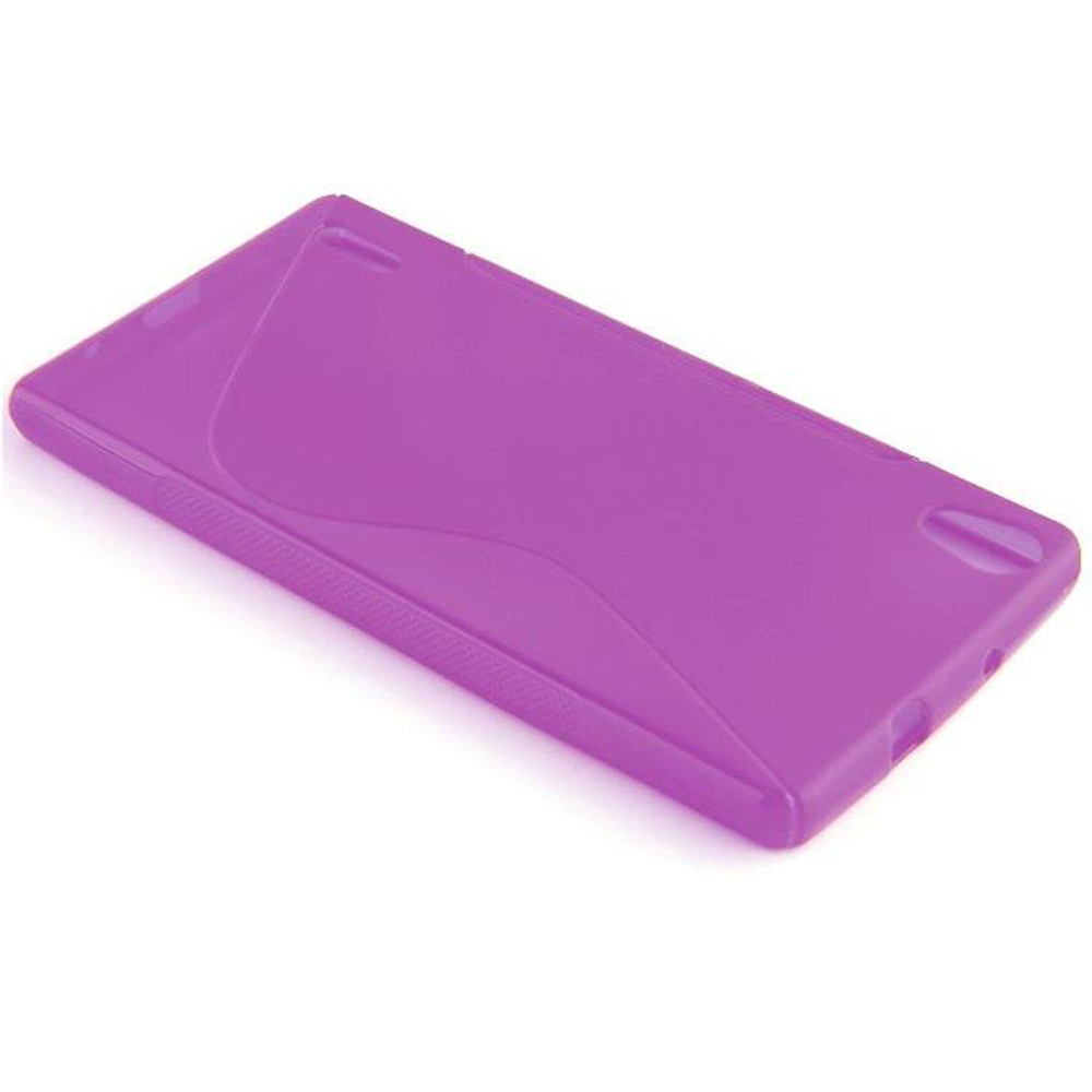 Una custodia per telefono viola. La custodia è sdraiata, con uno sfondo bianco.