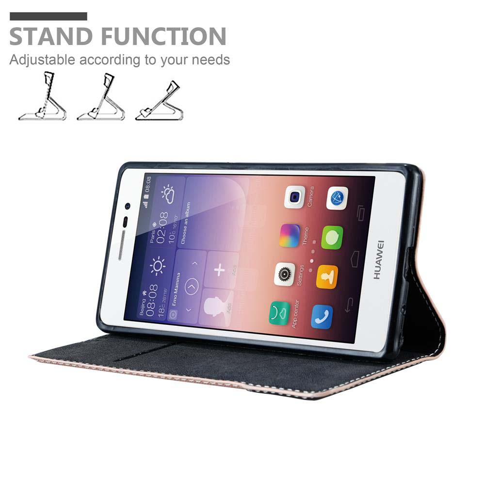 Un teléfono dentro de una funda. La funda puede ser un soporte. El fondo es blanco.