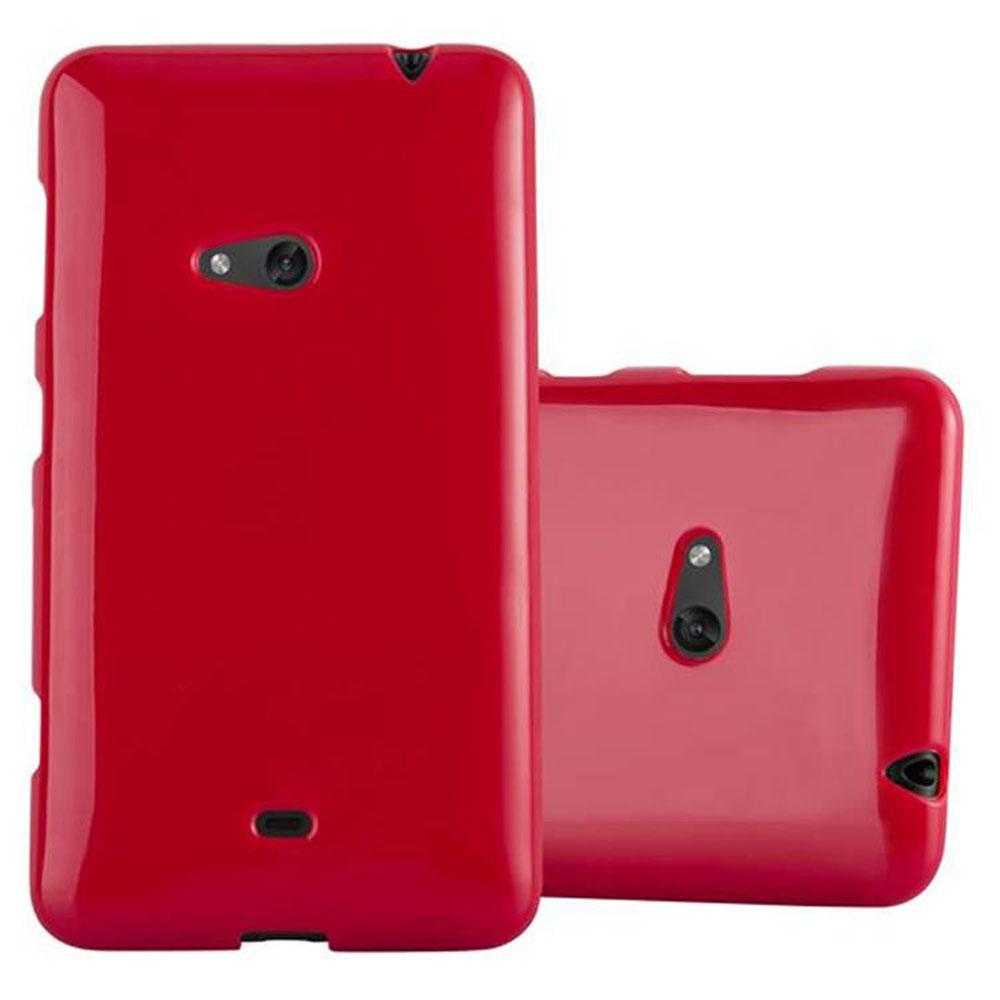 Deux coques de téléphone rouges, une vue de face et une vue de dos. Les deux ont des trous.