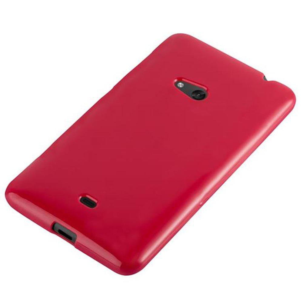 Une coque de téléphone rouge. Le téléphone est rouge avec une caméra noire. L'étui est rouge et a un trou pour la caméra.