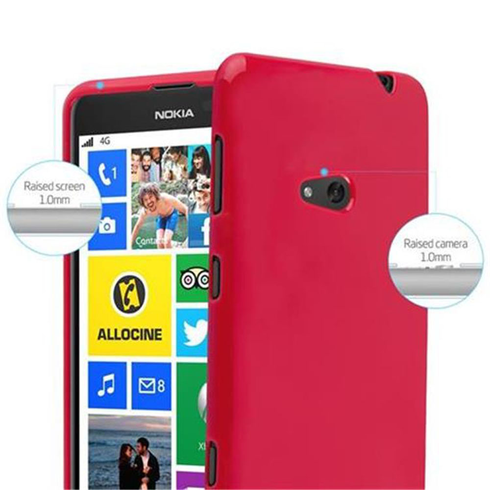Étui de téléphone rouge avec téléphone montrant des icônes d'applications et du texte blanc.