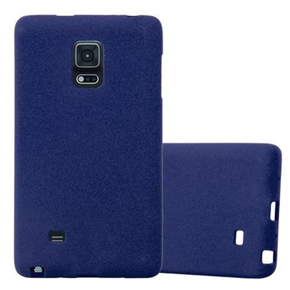 Dos fundas para teléfono azul oscuro, una vertical, otra horizontal, con cámara rectangular.