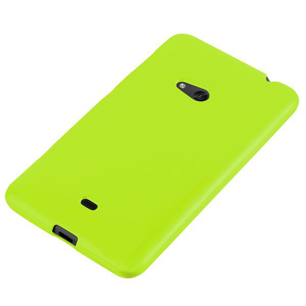 Une coque de téléphone vert citron, avec caméra et flash, sur fond blanc.