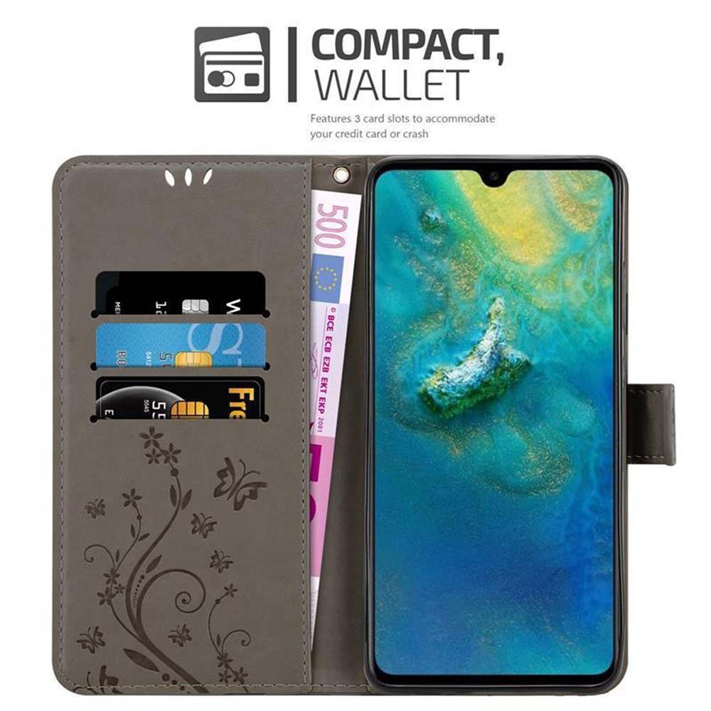 Una custodia per telefono con design a portafoglio. Ha slot per carte, un telefono e una banconota da 500 euro.