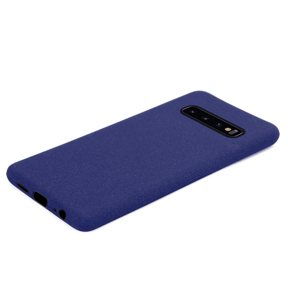 Custodia per telefono blu navy, con ritaglio per fotocamera, su sfondo bianco.