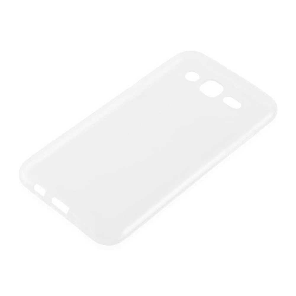 Custodia per telefono bianca. La custodia ha ritagli per pulsanti e fotocamera. La custodia è vuota e pulita.